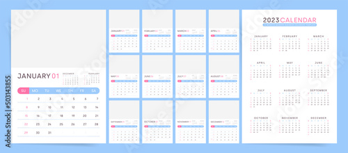 2023 business calendar planner template. Place for image, english, starts on sunday. 
