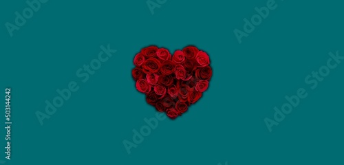floral red heart isolated on blue background