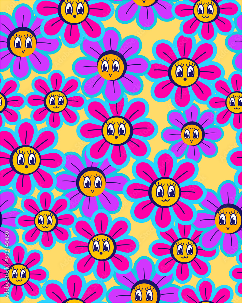 Pattern with cool sticker flowers