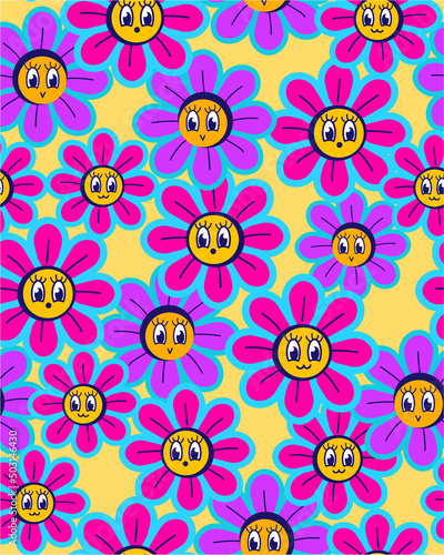 Pattern with cool sticker flowers
