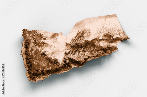 3d rendering of the relief map of Yemen isolated on white background