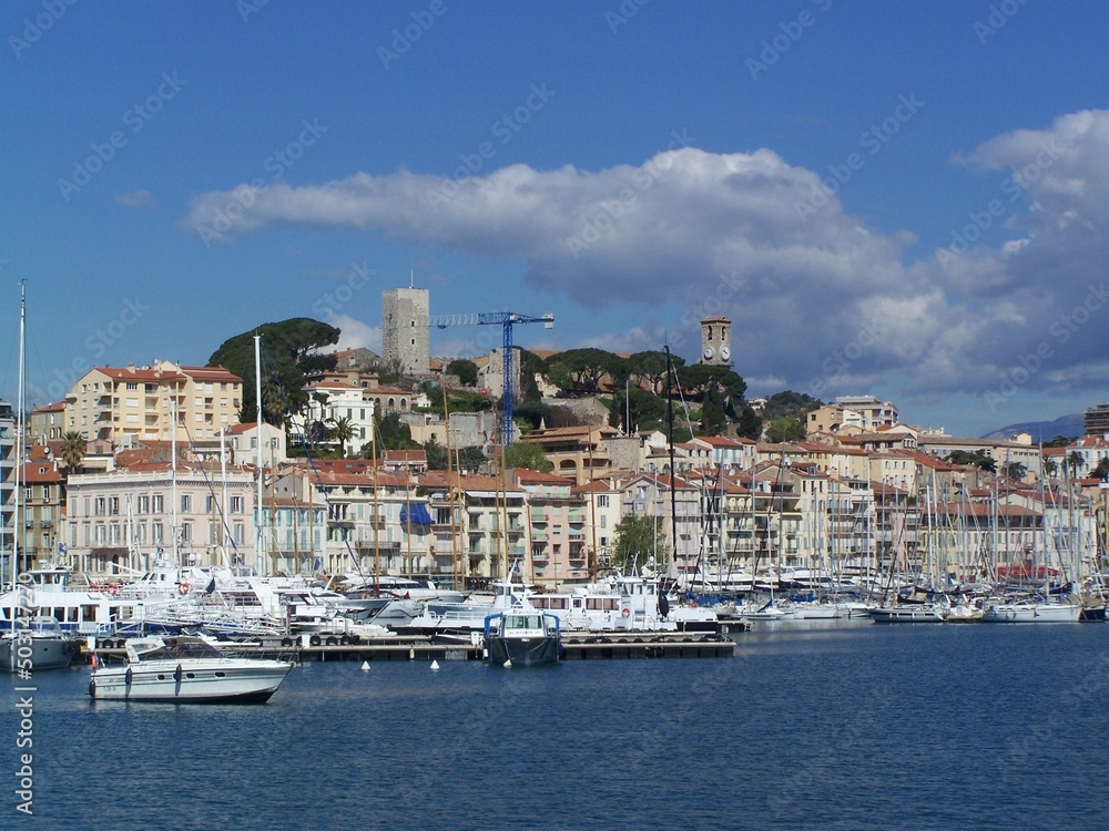 Marina, houses and castle of Cannes, France