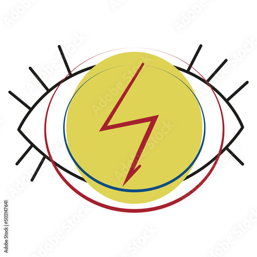 Simple minimalist eye with flash. Danger in the eye. Eyeball with lightning vector illustration design