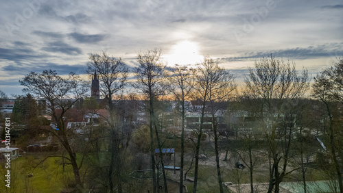 Aerial view of Erkner, Germany at sunset photo