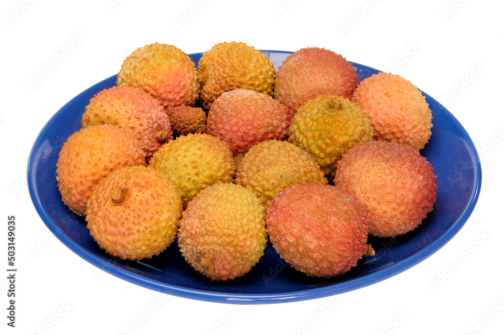 Red ripe sweet juicy delicious litchi, isolated on white background