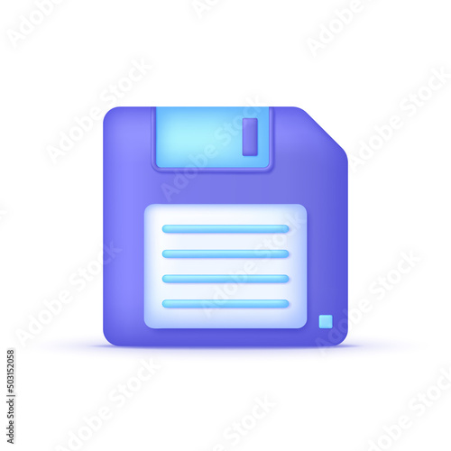 3D Diskette icon isolated on white background. Online data storage, memory device, save files and backup. Can be used for many purposes.