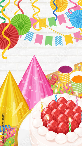 誕生日パーティーの風景_背景イラスト_16:9_縦