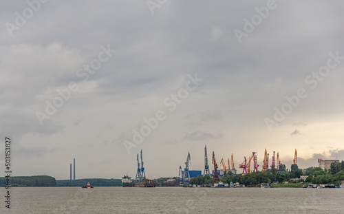 View of Braila river port, on Danube river in Romania photo