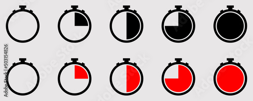 Set of red timer icons. Timer icon. Chrono icon. Vector illustration