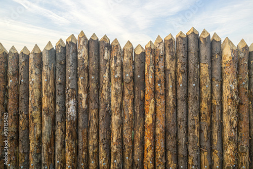 Wooden palisade made of logs photo