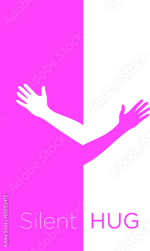 Vector file of a silent hug poster with white and purple hands
