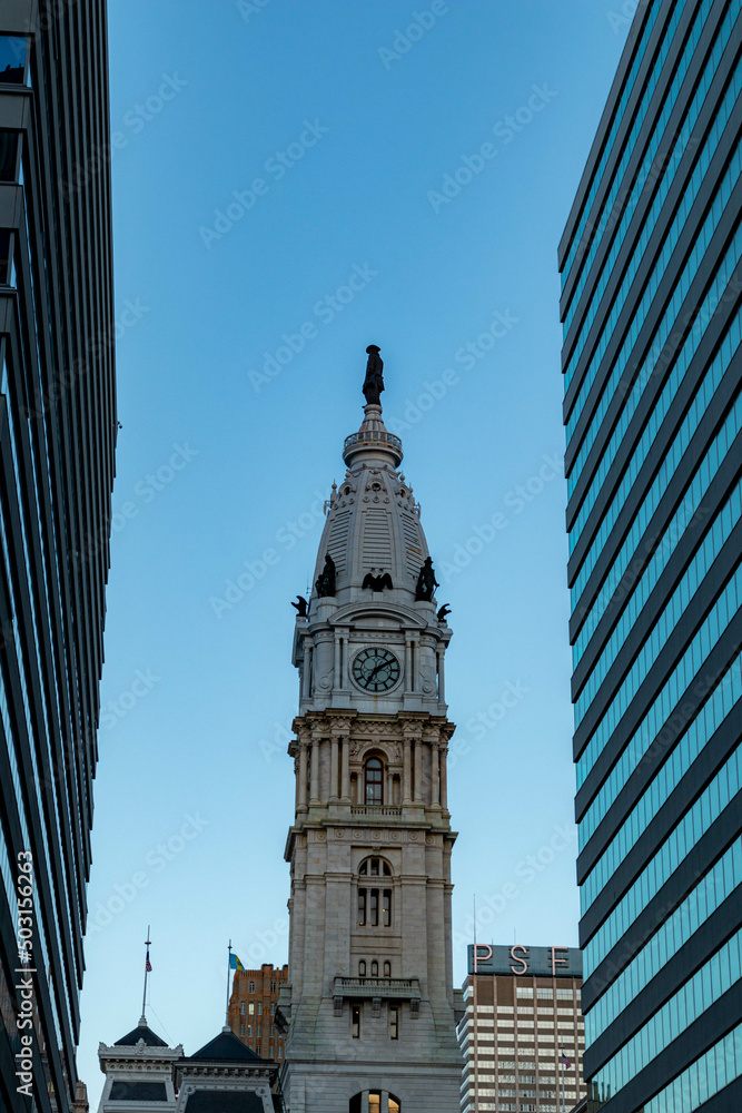 Close up view of Philadelphia Town Hall