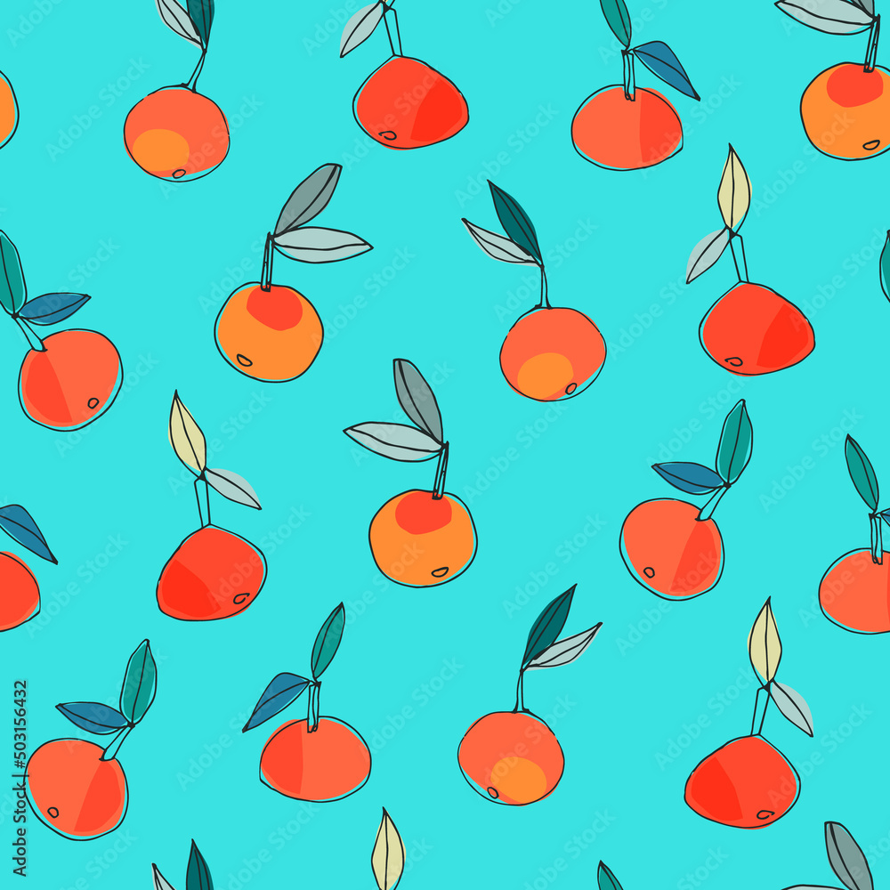Seamless pattern with hand drawn tangerine, orange for surface design, posters, illustrations. Healthy vegan food, tropical fruit Seamless pattern with hand drawn tangerine, orange for surface design, posters, illustrations. Healthy vegan food, tropical fruit