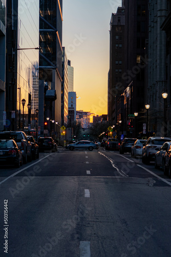 Cars Driving at Sunset by Buildings in Philadelphia © suraju