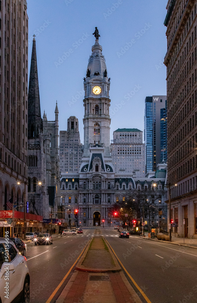 Philadelphia Town Hall Against a Blue Sky 