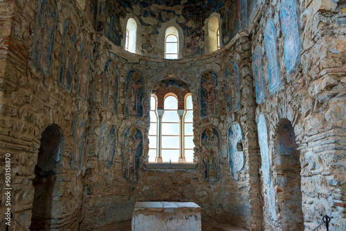 Ruins of a Byzantine monastery at Mystras in the Peloponnese. Greece.