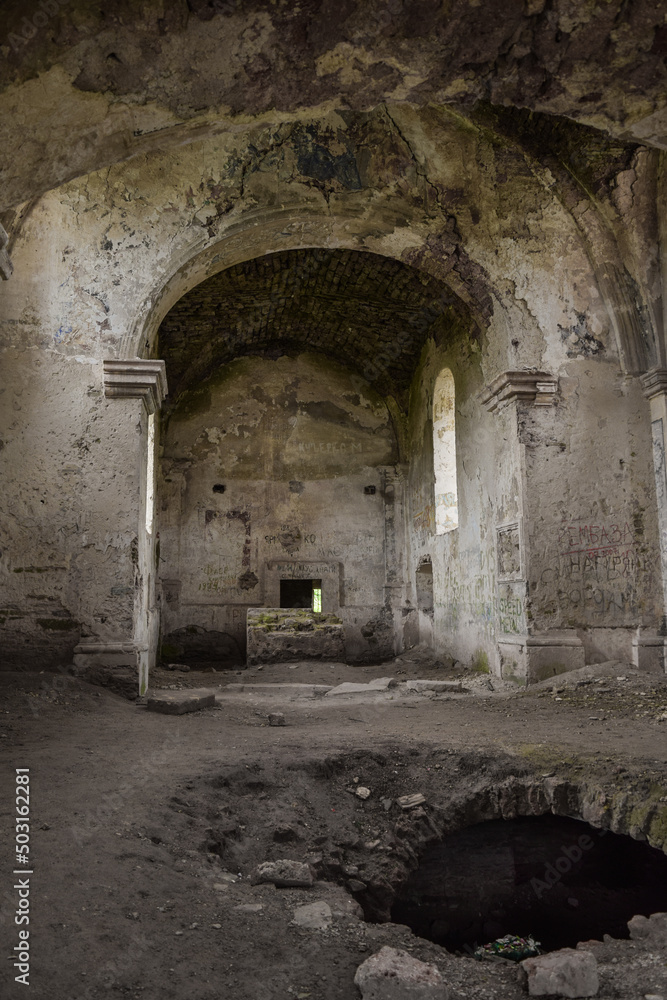 Ruins of an ancient castle. Order portal. Western Ukraine