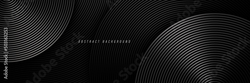 Abstract black background with circle lines pattern. Black metal lines texture. Modern shiny black and gray gradient lines creative design. Suit for wallpaper, backdrop, banner, poster.