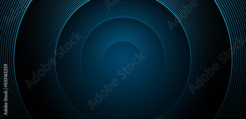 Abstract blue circle line stripes on dark blue background. Gradient halftone circle lines pattern. Dynamic geometric lines dimension. Modern graphic design element. Futuristic concept