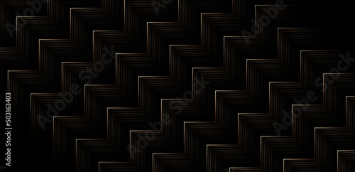 Abstract gold zigzag pattern on black background. Modern gold line stripes texture. Halftone lines vector. Trendy chevron graphic. Luxury style. Vector illustration