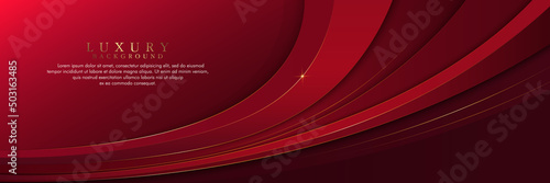 Abstract luxury red curve background with golden lines decoration. Luxury and elegant style template design with space for your text. Suit for presentation, banner, cover, flyer, poster, brochure