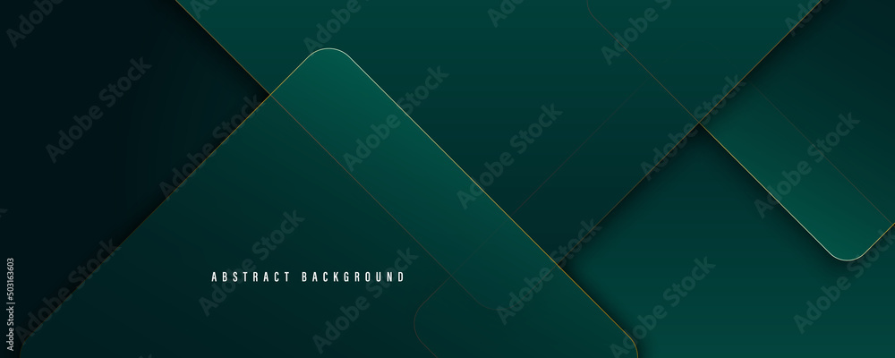 Dark green abstract background with gold lines and shadow. Geometric ...
