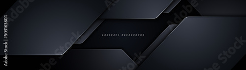 Dark abstract background with overlap layers. Modern dark dimension. Realistic overlap shiny metal layers element. Technology futuristic concept. Vector illustration
