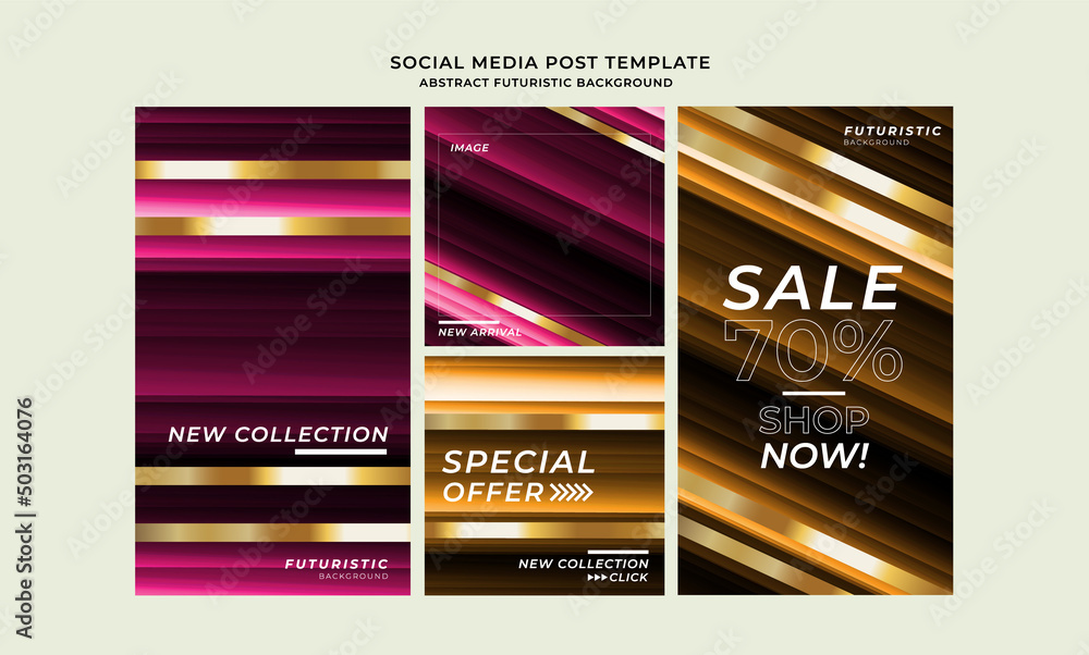 Social media post hot deal, mega sale collection futuristic geometric and seamless pattern gradients design with gold line. Abstract Business technology banner. Vector illustration.
