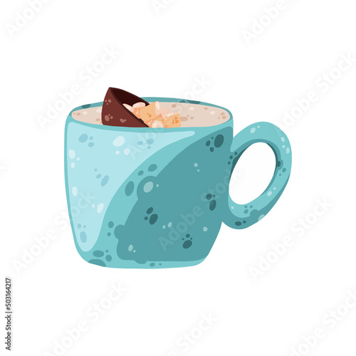 Cup with hot milk and cocoa bomb with marshmallow 