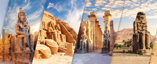 Obraz na płótnie Most famous colossal statues of Ancient Egypt, popular collage w salonie