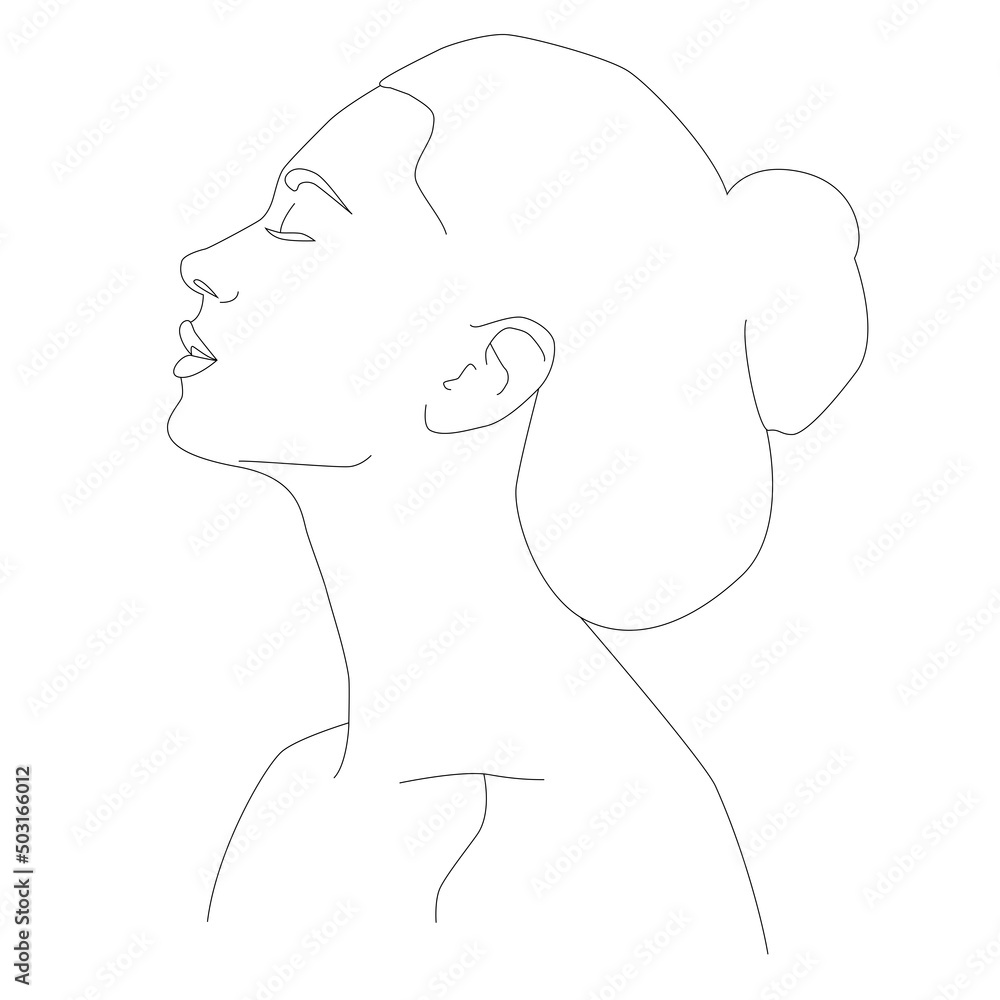 A woman's face in an artistic style with one line. Continuous one-line portrait. A continuous line of artistic female face. Vector illustration. Boho girl. A woman's face. Portrait of minimalism.