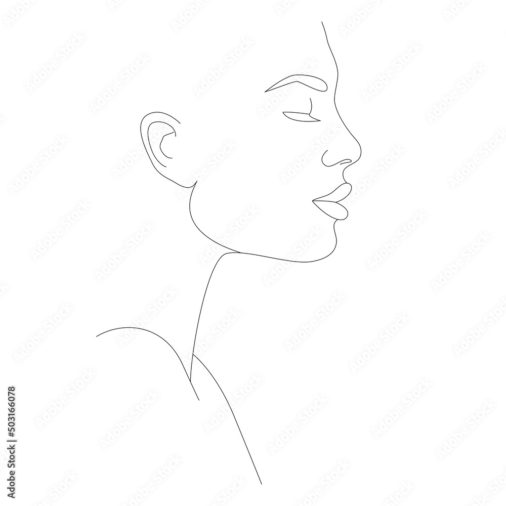 Portrait of a woman in one line. Creative Composition in a Modern Minimalist Style. The face is one line. A woman's face. Portrait of minimalism.