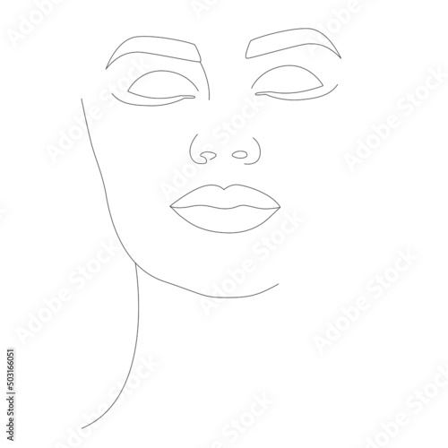 Vector linear illustration of a woman's head. Drawing in the style of one line. Boho girl. A woman's face. Portrait of minimalism.