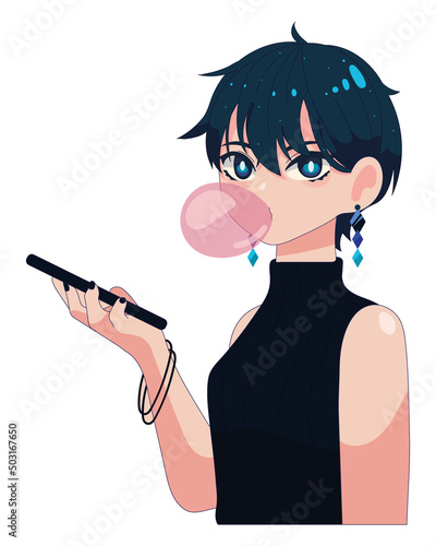 anime girl with smartphone