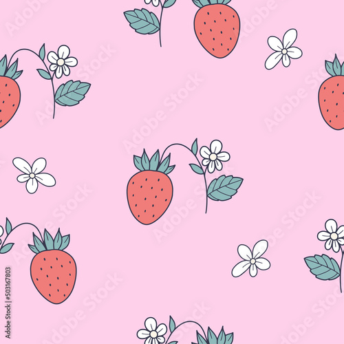 Seamless vintage pattern with strawberries. Vector design for paper, cover, b...