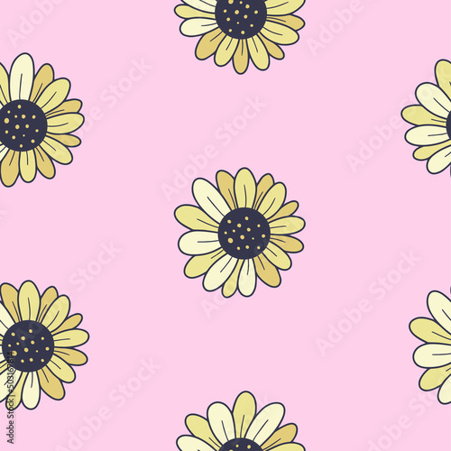 Seamless vintage pattern with sunflowers. Vector design for paper, cover, bab...