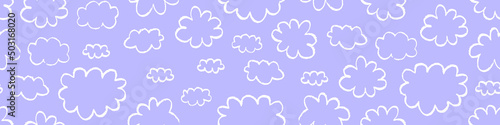 Seamless pattern with chalk drawn clouds. Sky ornament on light purple background. Vector illustration.