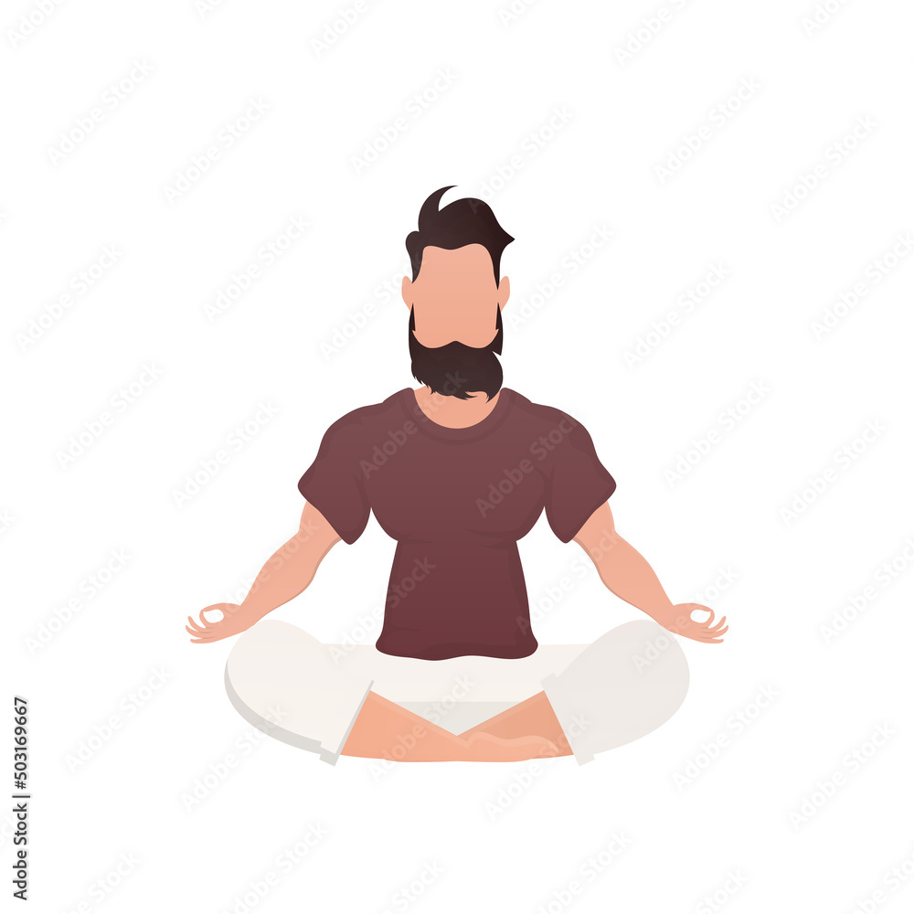 A man sits and meditates. Isolated. Cartoon style. A man sits and meditates. Isolated. Cartoon style.