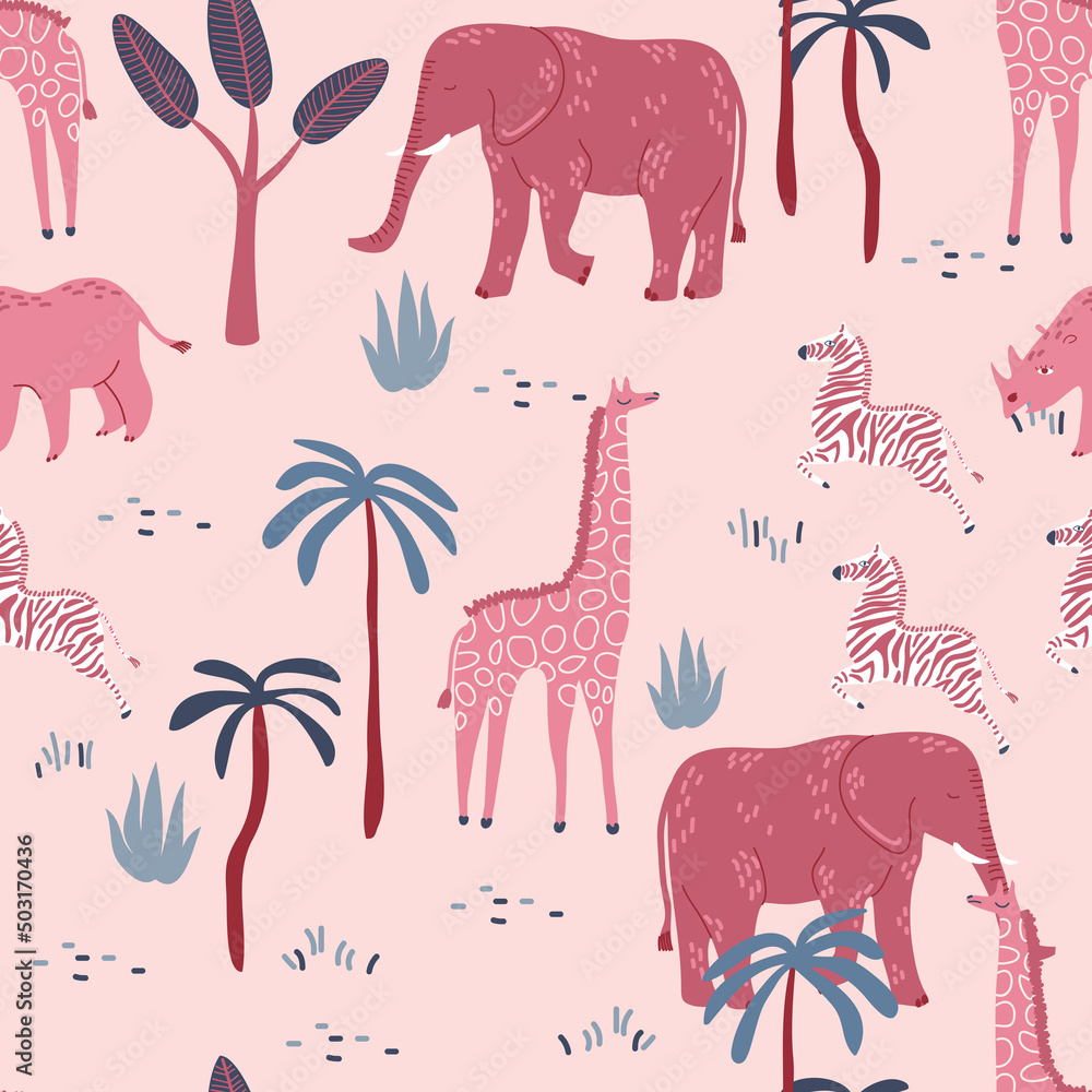 Cute Safari wild animal seamless pattern vector illustration EPS10 ,Design for fashion , fabric, textile, wallpaper, cover, web , wrapping