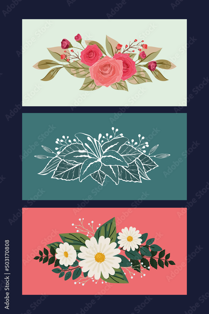 set of flowers invitation