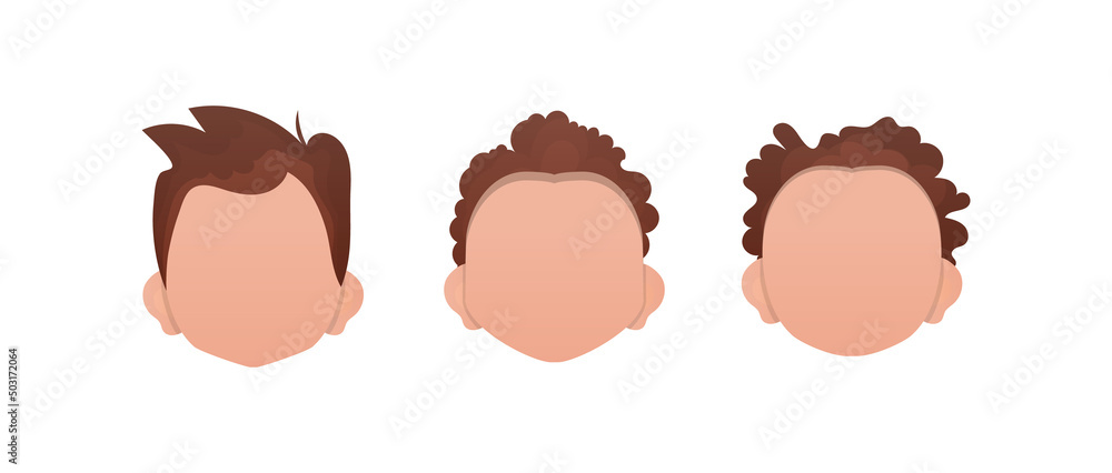 Set of faces of boys with different hairstyles. Isolated. Set of faces of boys with different hairstyles. Isolated.