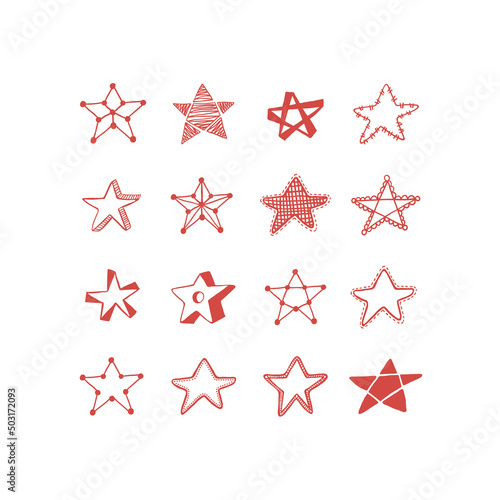 Set of red stars on white background. Vector Star icons.