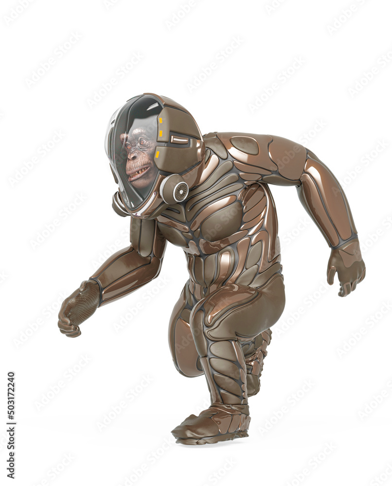 chimpanzee astronaut is running in white background chimpanzee astronaut is running in white background