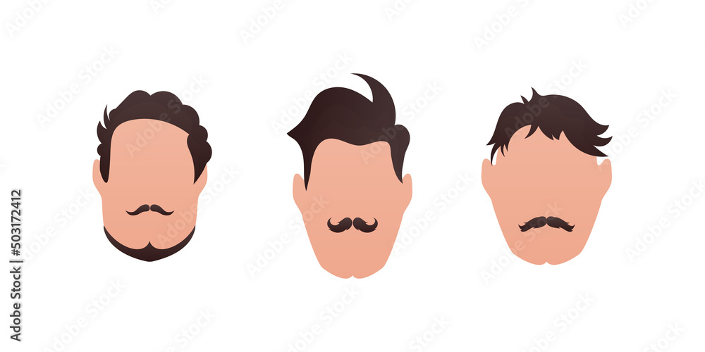 Set Faces of men with different hairstyles. Isolated on white background. Set Faces of men with different hairstyles. Isolated on white background.