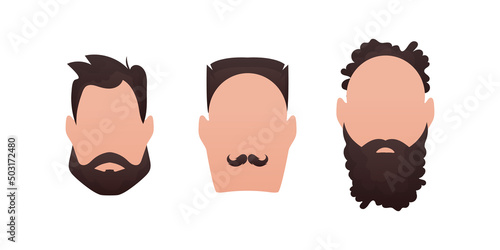 Set Faces of men with different styles of haircuts. Isolated.