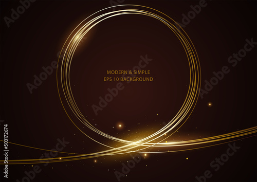 Abstract background of gold lines and gold dust form a circle