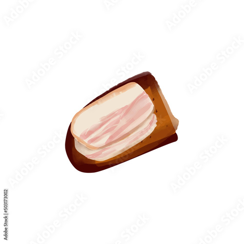 Illustration ukrainian sandwich rye bread with lard on a white background