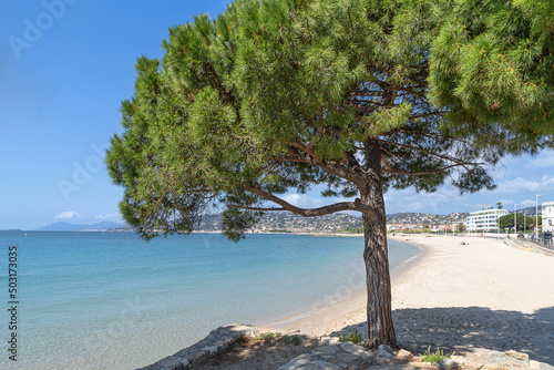 Juan Les pins beach on the Cote d'Azur in the south of France photo