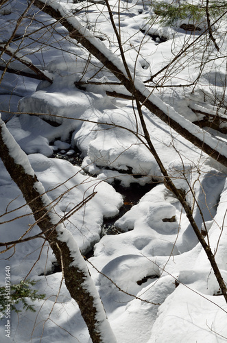 Obraz w ramie Mountain stream surrounded by snow