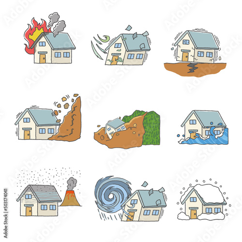 住宅災害のイラストセット